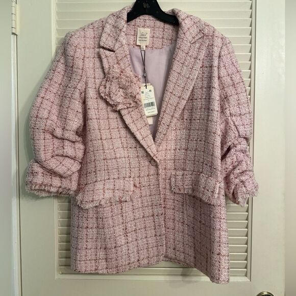 Cinq a Sept Pricilla Tweed Blazer Pink Quartz Size 12 NWT - Picture 3 of 8